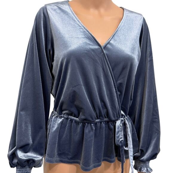 LC Lauren Conrad medium faux wrap velvet top cinch waist TLS1 2366 - Picture 1 of 12